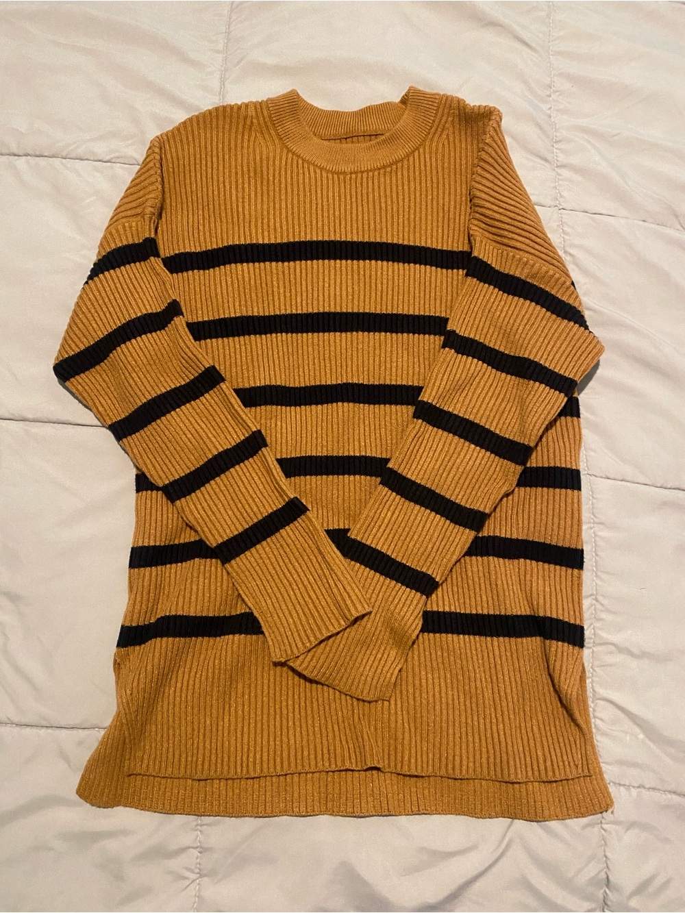 Abercrombie & Fitch Mustard and Black Striped Crewneck Sweater